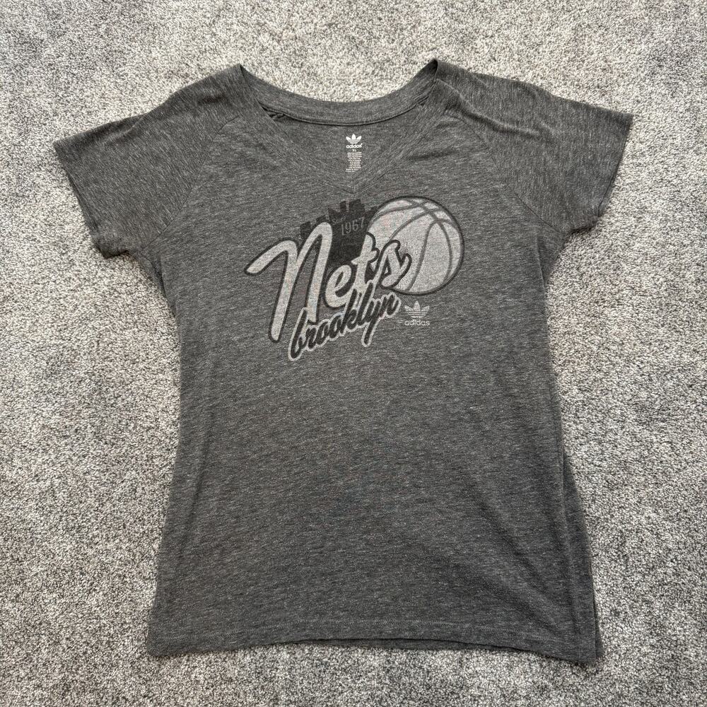 Brooklyn Nets Shirt Womens XL Gray NBA Basketball Adidas Soft Vintage Look Tee